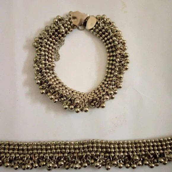 Ethnic Silver Girls Anklets, Tribal Silver Kuchi Pair Anklet, Handmade Jewelry